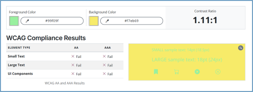 an example of poor color contrast checked using the accessible web color contrast checker